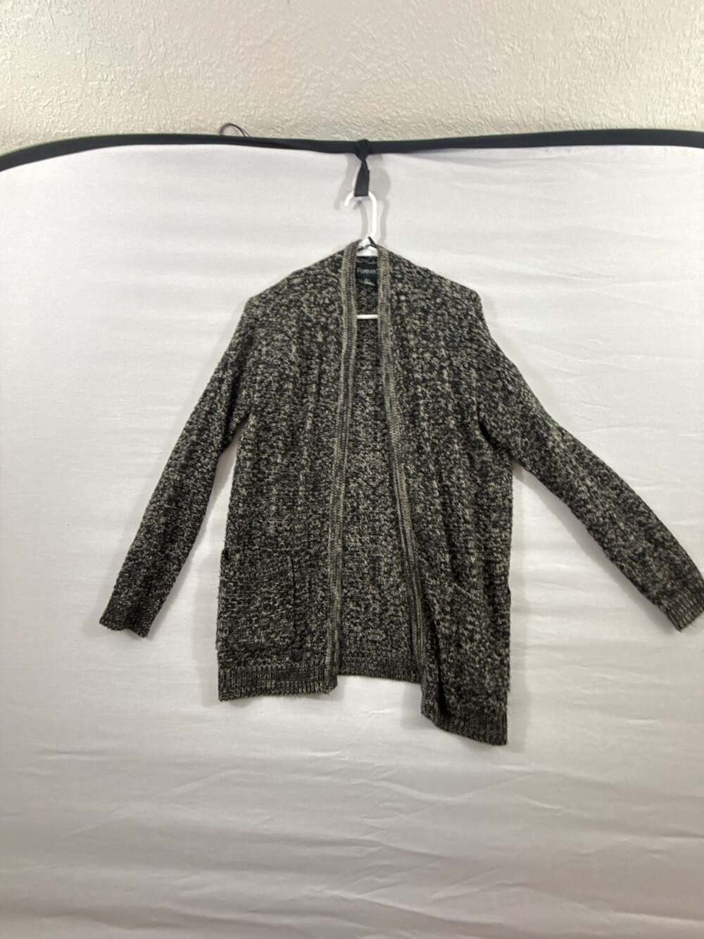 Forever 21 Black And White Marled Open Front Cardigan Sweater With Pockets